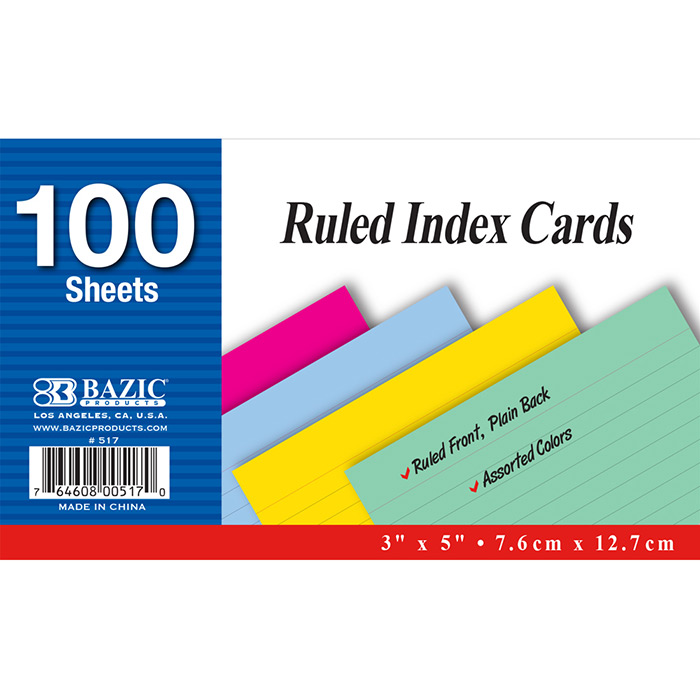 Index Cards, 3 x 5, Ruled, White, 100