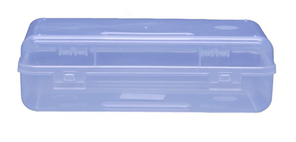 Storex Industries Plastic Pencil Case 8.375x5.625x2.5, Blue Top/Clear  Bottom
